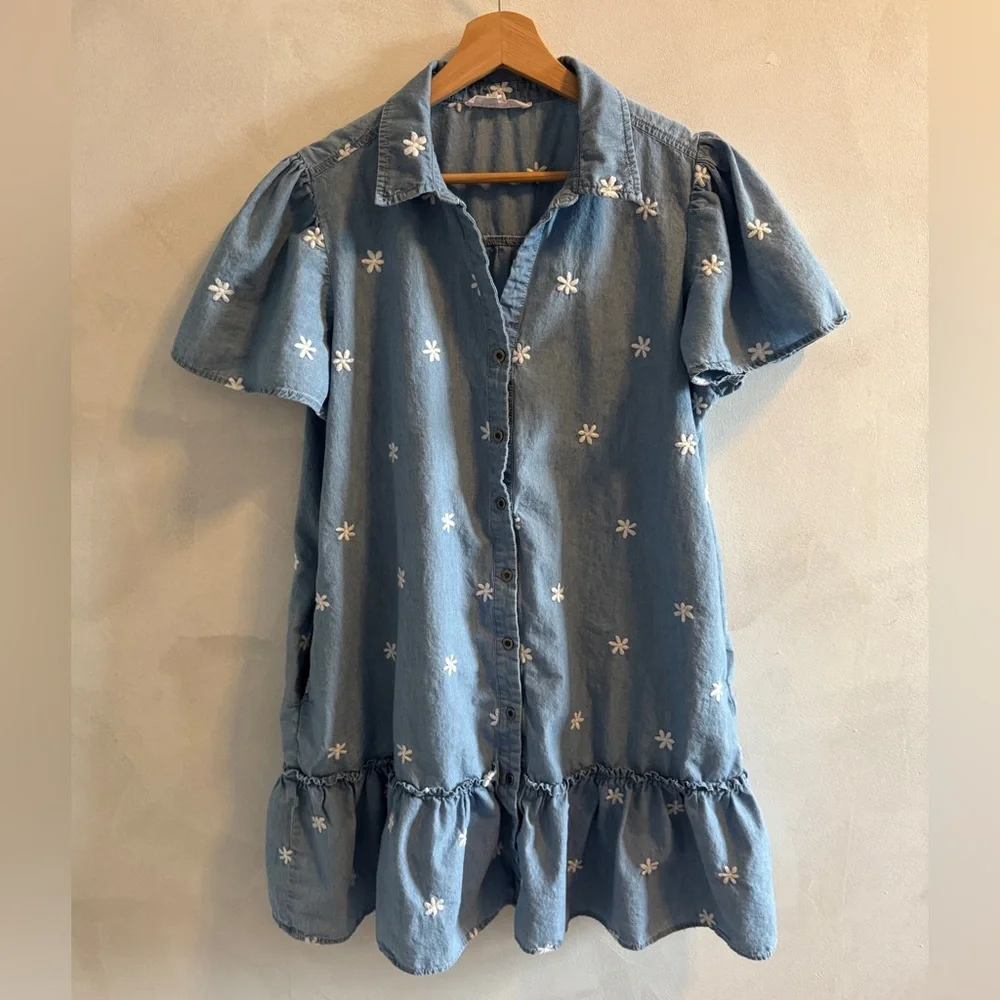 Jane + Delancey - Denim Drip Waist Dress with Floral Detail - Size XL - Picture 1 of 5